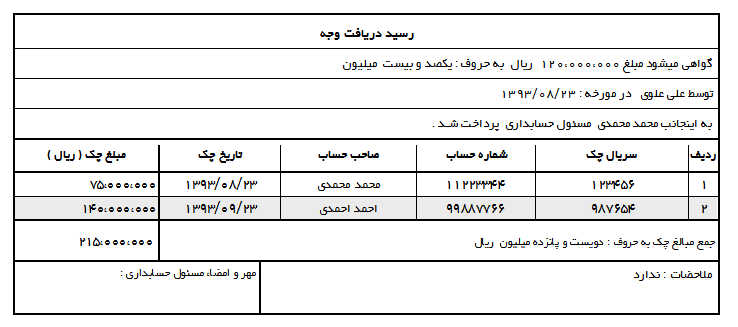 رسید دریافت وجه